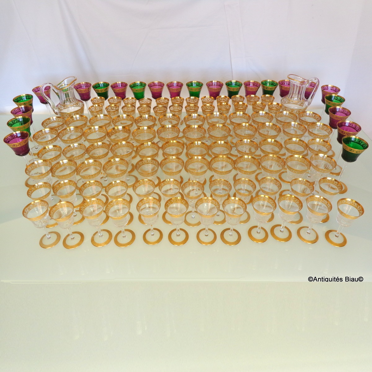 Saint Louis Thistle Gold Crystal Set 120 Glasses, 2 Brocs