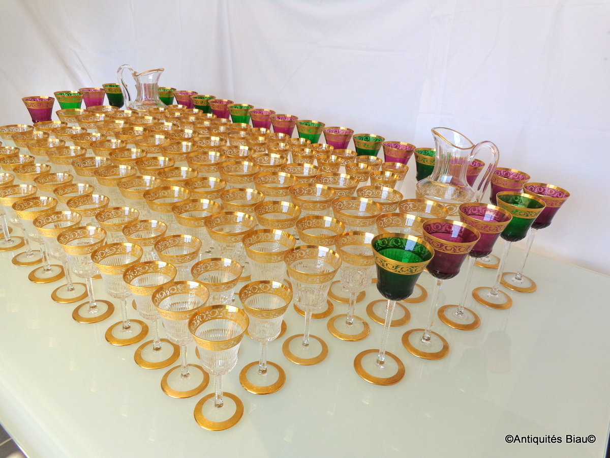 Saint Louis Thistle Or Cristal Service 120 Verres, 2 Brocs-photo-3