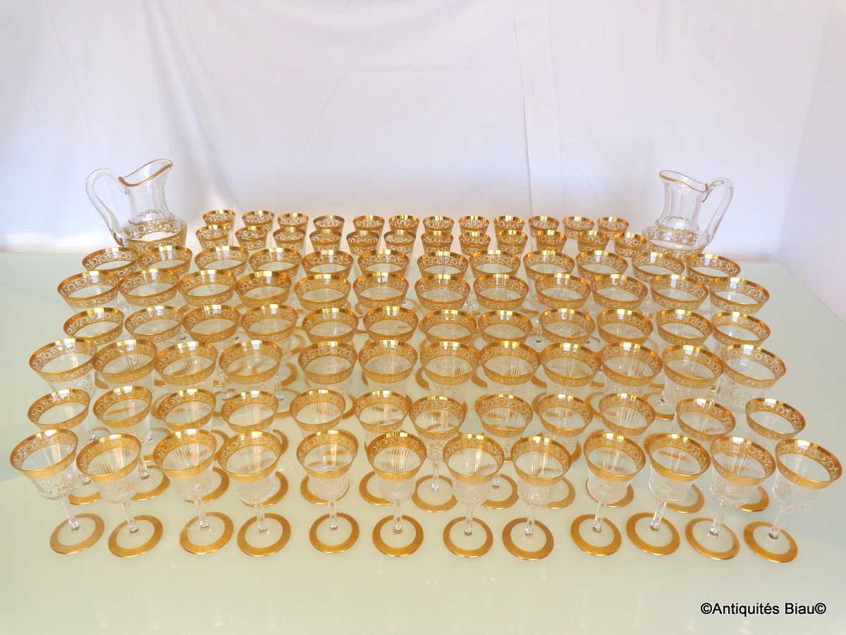 St Louis Thistle Gold Crystal Service 96 Glasses, 2 Brocs-photo-4