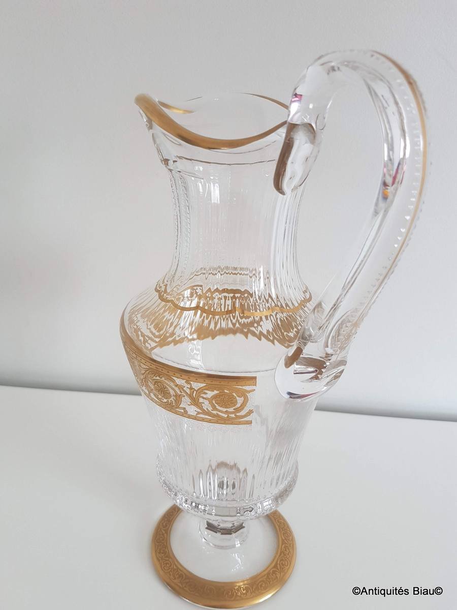 Water Decanter Pitcher In Crystal From Saint Louis Model Thistle Gold-photo-1