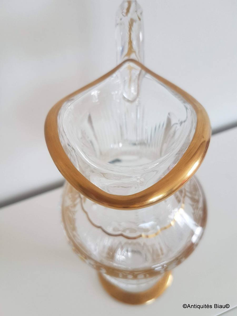 Water Decanter Pitcher In Crystal From Saint Louis Model Thistle Gold-photo-2