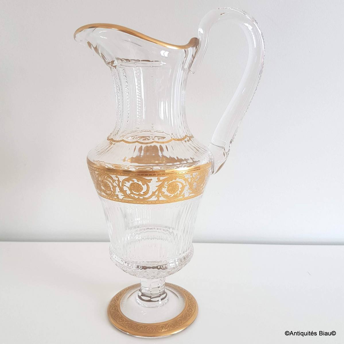 Water Decanter Pitcher In Crystal From Saint Louis Model Thistle Gold