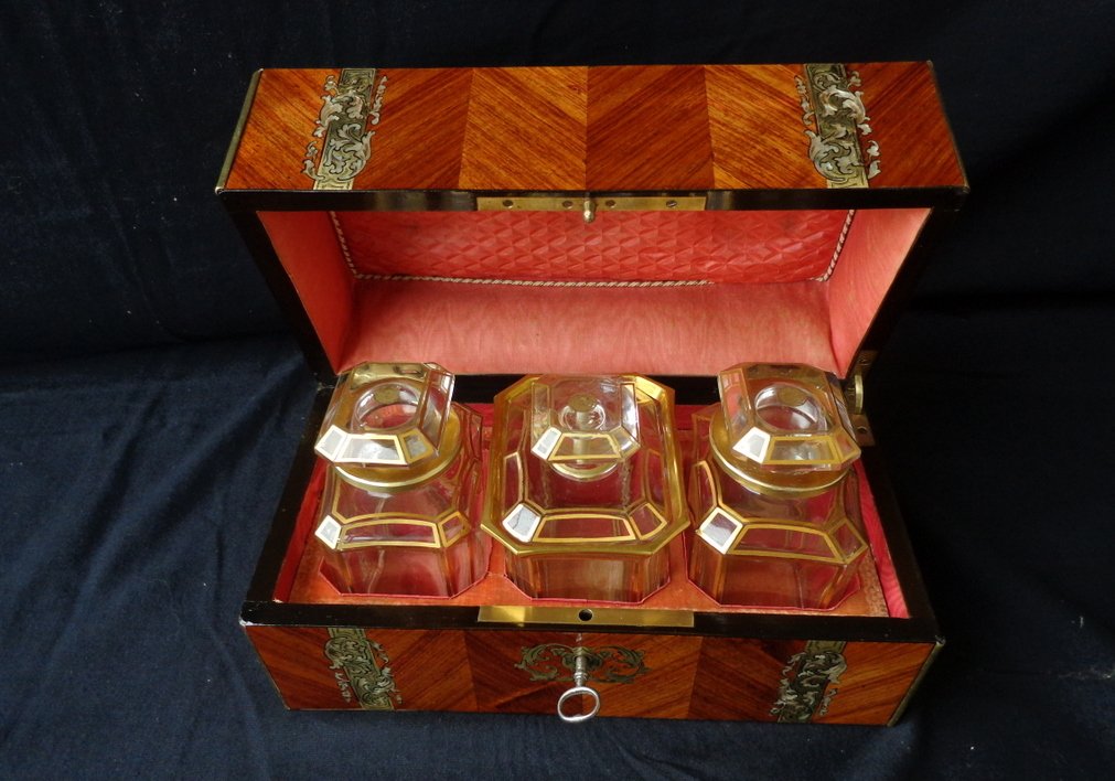 Tea Caddy In Rosewood Marquetry Boulle Napoleon III Period 19th-photo-4