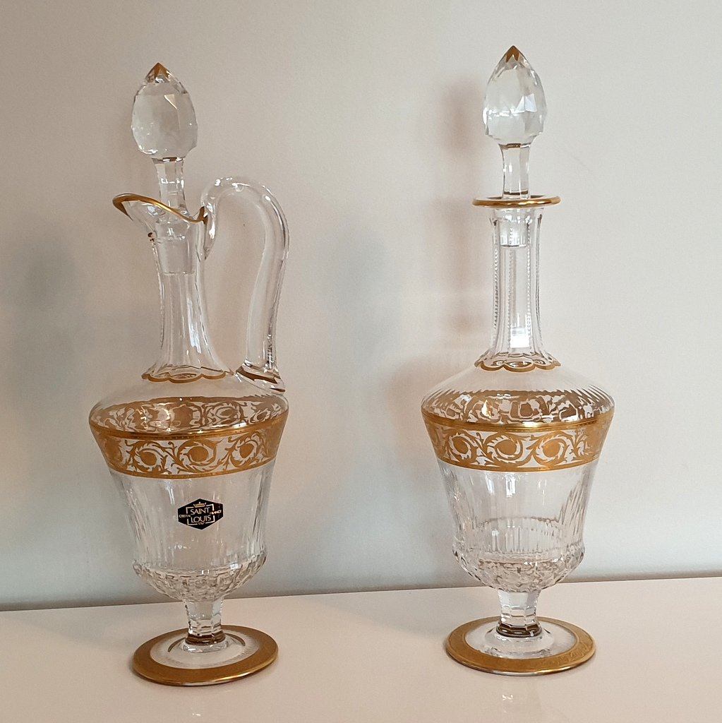  Pair Of Decanters In Crystal From Saint Louis Model Thistle Gold