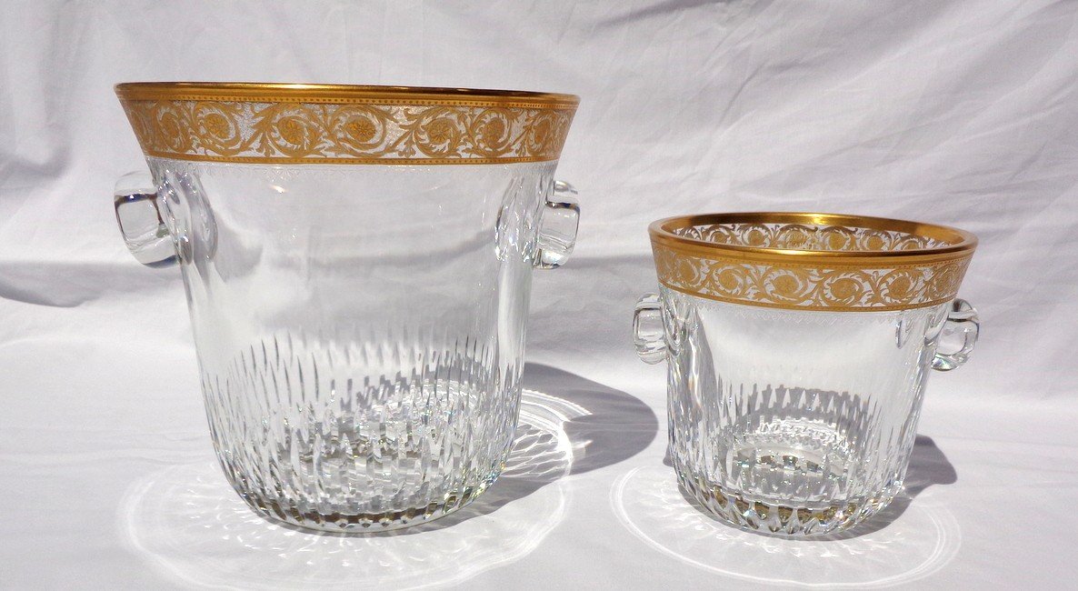 Ice Bucket And Champagne Bucket In Crystal Of Saint Louis Tghistle Gold Model In Perfect Condition-photo-4