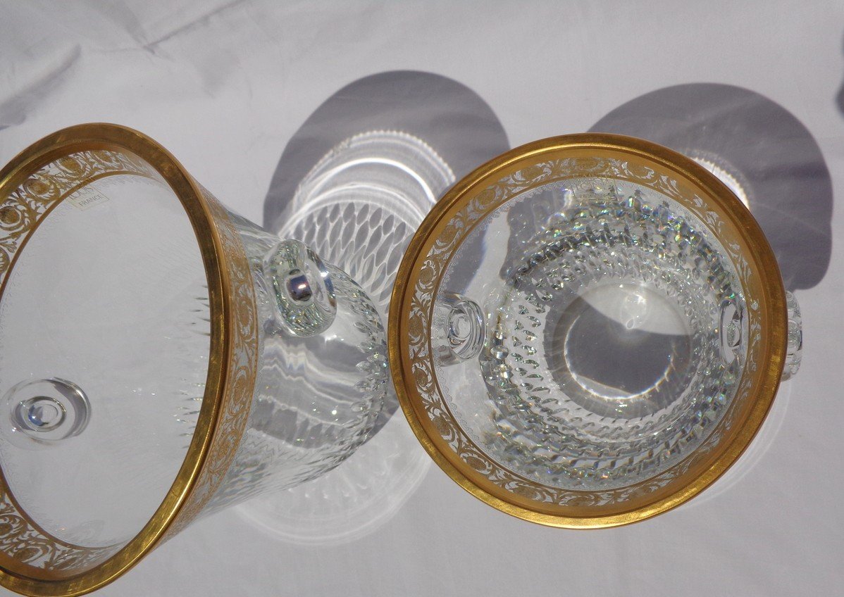 Ice Bucket And Champagne Bucket In Crystal Of Saint Louis Tghistle Gold Model In Perfect Condition-photo-2