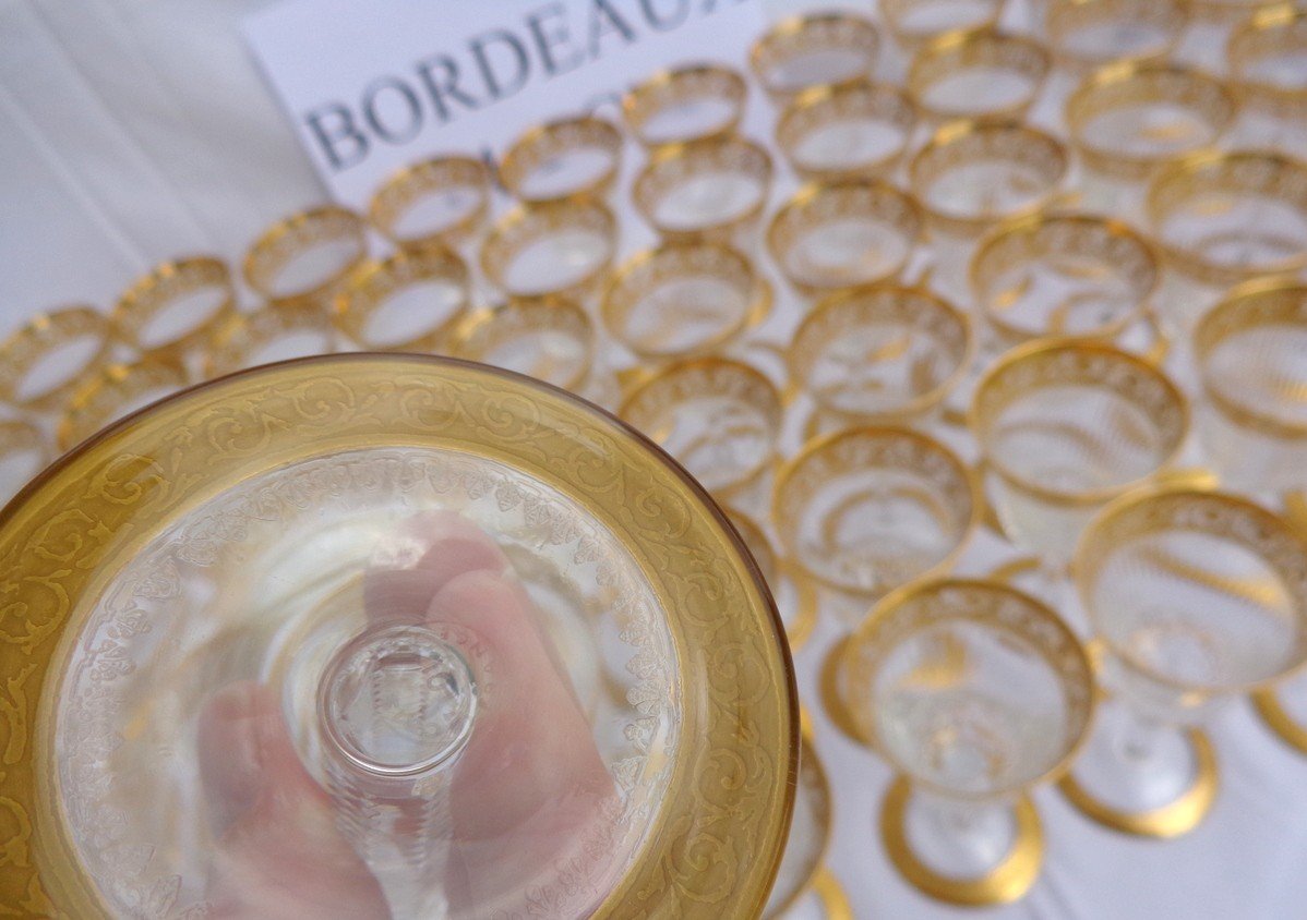 1  Verre à Bordeaux 14.2cm En Cristal De Saint Louis Modéle Thistle Or -photo-3