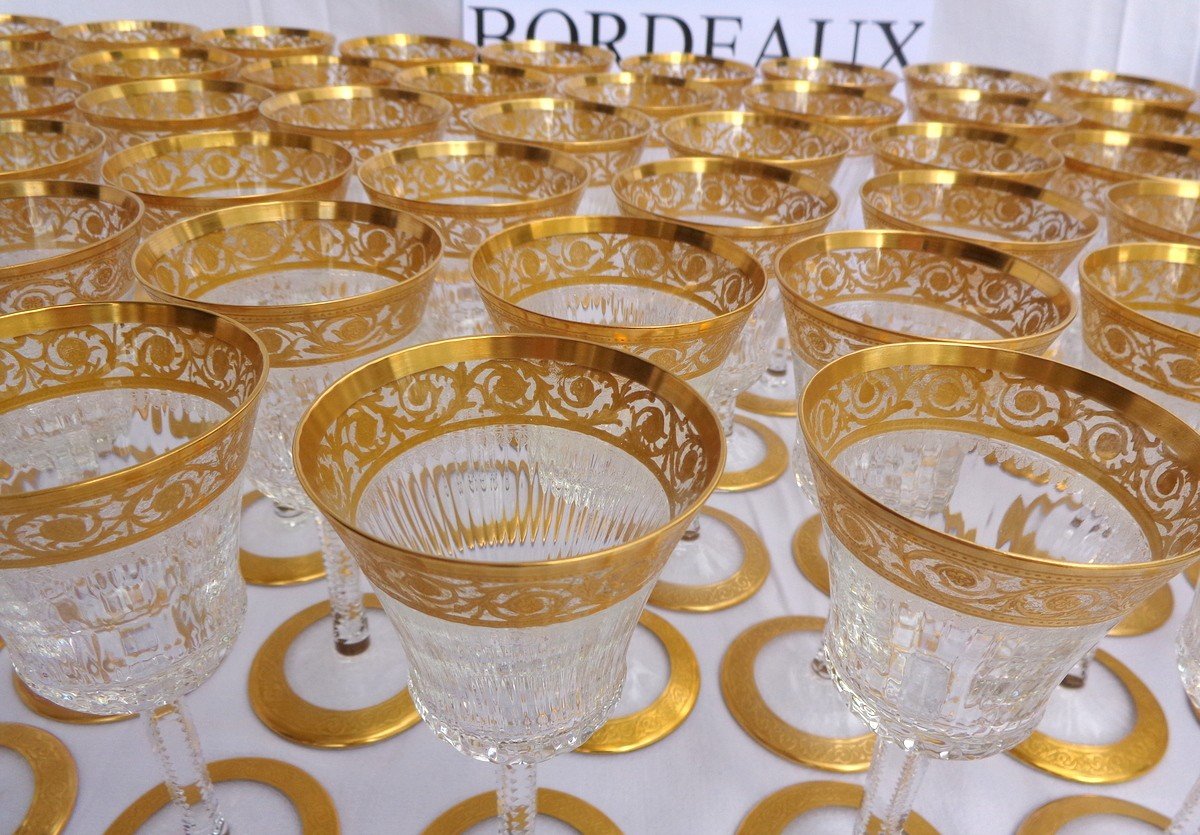 1 Glass Bordeaux In Crystal  Of Saint-louis - Thistle Gold Model-photo-2