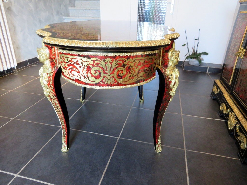 Table In Marquetry Boulle 19th Napoléon III Period-photo-3