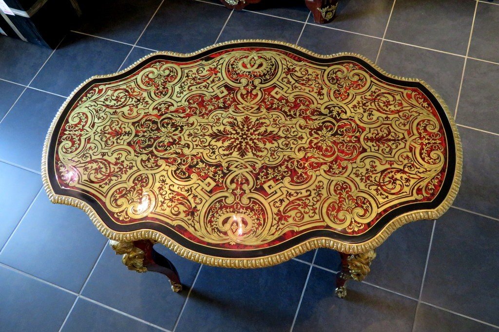 Table In Marquetry Boulle 19th Napoléon III Period-photo-4