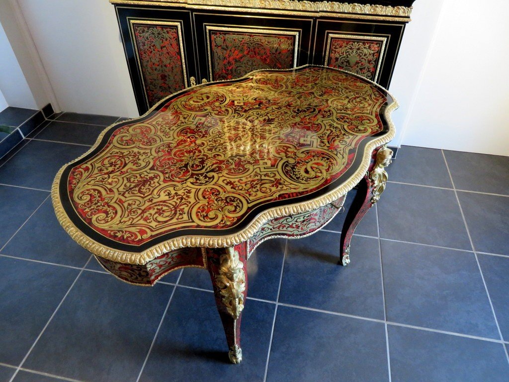 Table In Marquetry Boulle 19th Napoléon III Period-photo-8
