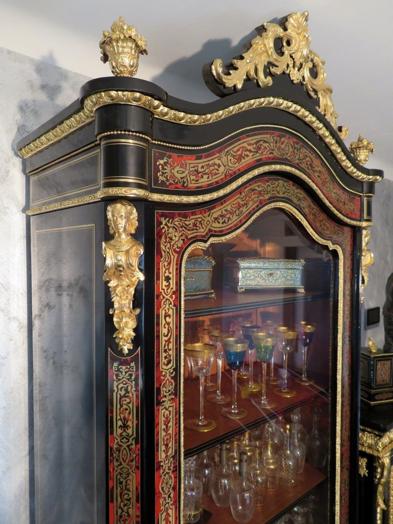 Large Showcase With 1 Door In Boulle Marquetry Napoleon III Period-photo-5