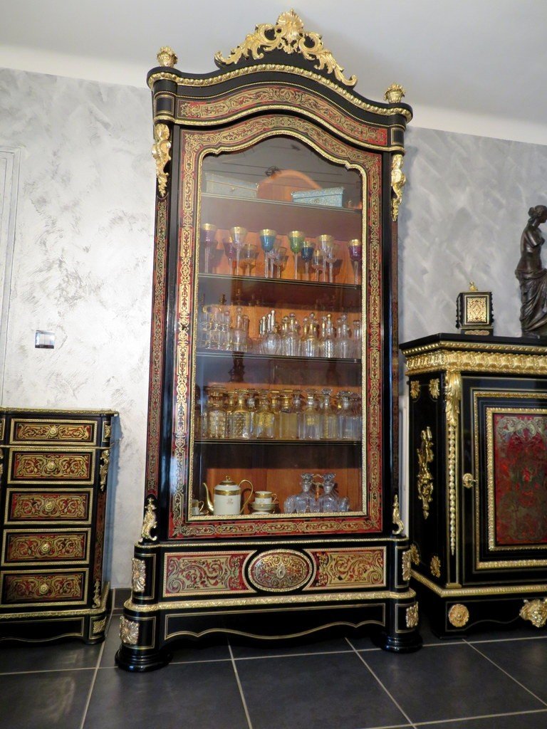 Large Showcase With 1 Door In Boulle Marquetry Napoleon III Period-photo-8