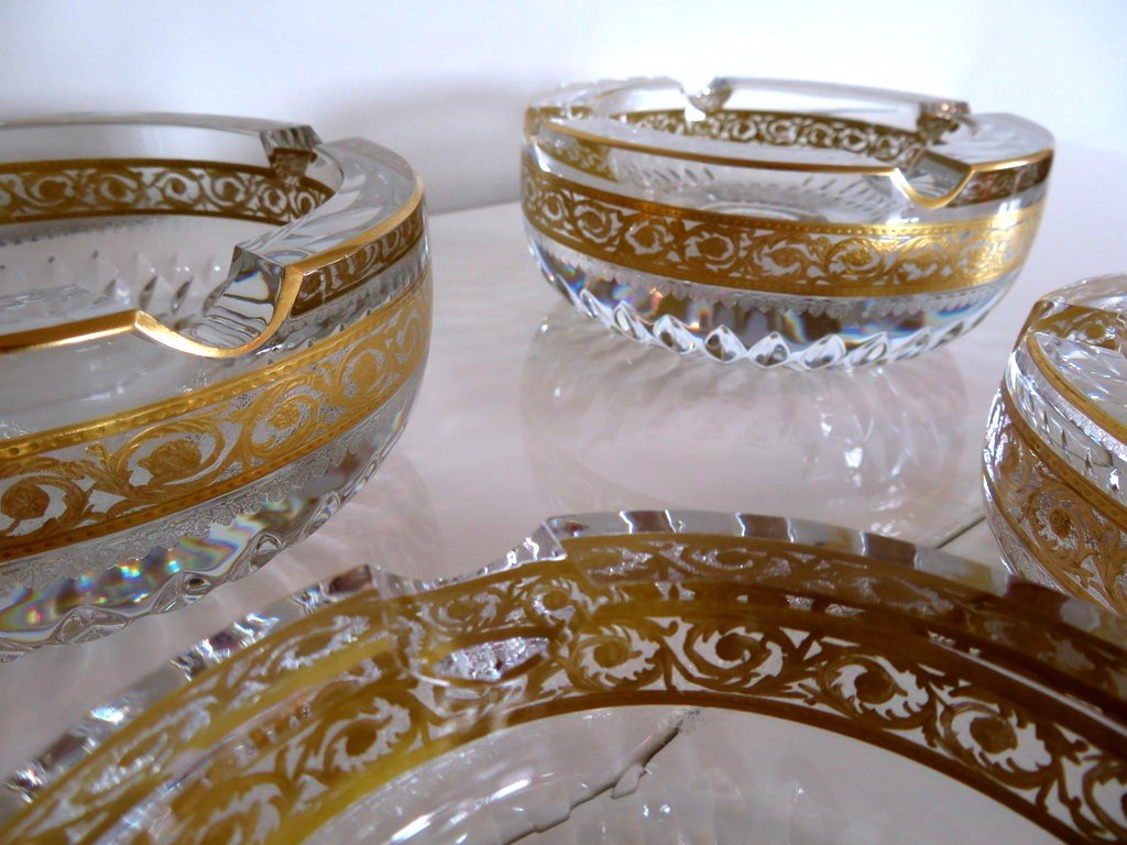 Crystal Ashtray From Saint Louis Model Thistle Gold Signed Perfect Condition Price For 1-photo-2