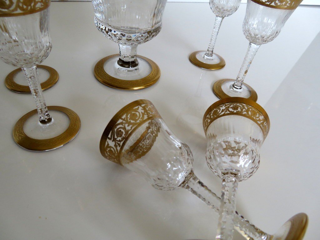  Service à Liqueur 6 Verres Et 1 Carafe En Cristal De Saint St Louis Thistle Or Signé-photo-4