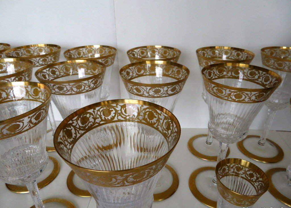  Unused In Original Box 1 Ceremony Glass In Crystal Of  Saint St Louis Thistle Gold-photo-6