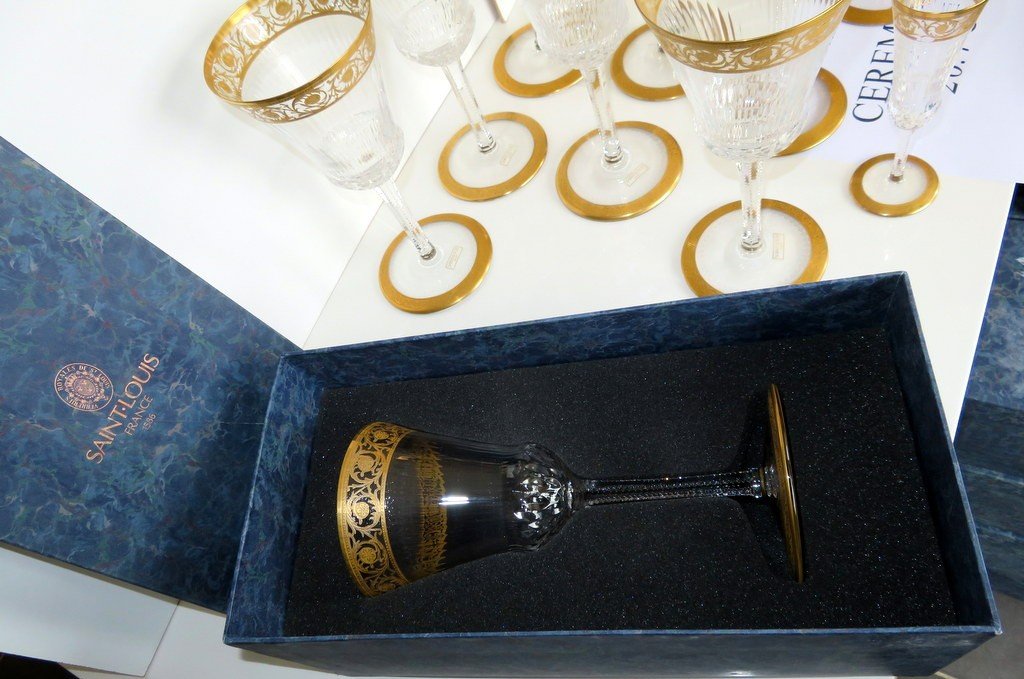  Unused In Original Box 1 Ceremony Glass In Crystal Of  Saint St Louis Thistle Gold-photo-7