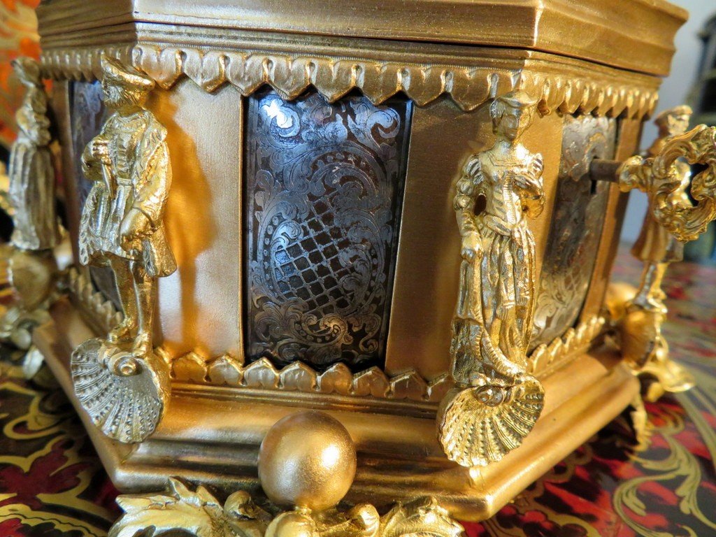 Jewelry Box In Bronze And Brass Boulle Napoleon III Period-photo-2