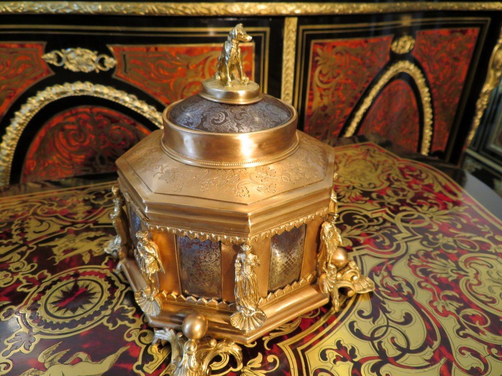 Jewelry Box In Bronze And Brass Boulle Napoleon III Period-photo-3