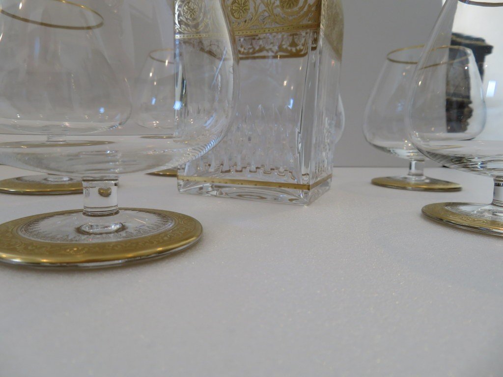 Saint Louis Thistle Gold Crystal Cognac Set Signed-photo-4