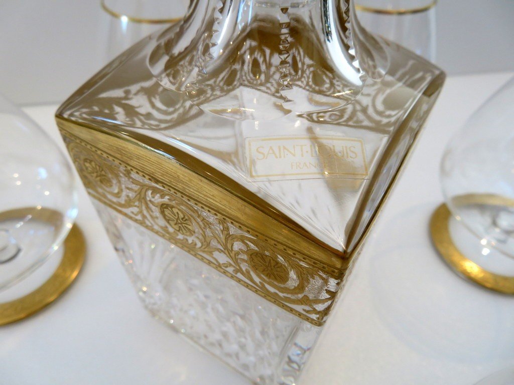 Saint Louis Thistle Gold Crystal Cognac Set Signed-photo-4
