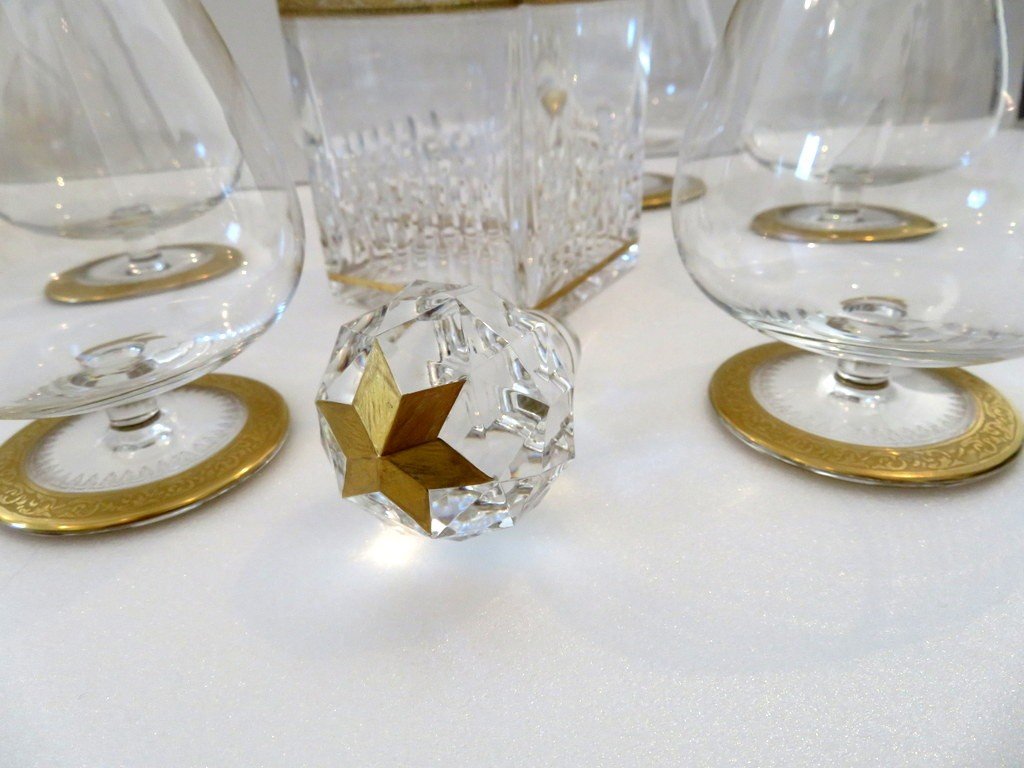 Saint Louis Thistle Gold Crystal Cognac Set Signed-photo-6