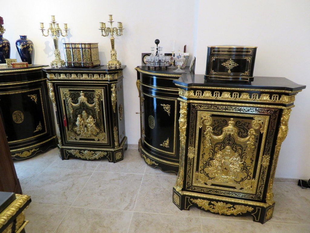 Pair Of  Louis XIV Cabinet  Stamped Béfort In Boulle Marquetry Napoleon III Period-photo-3