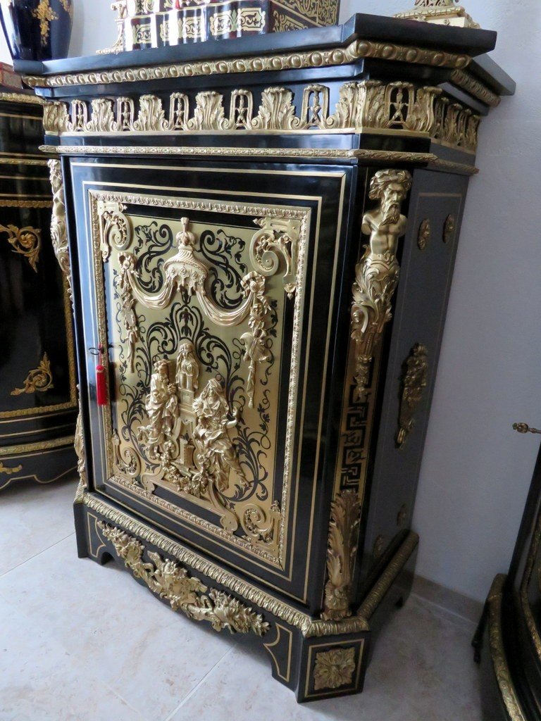 Pair Of  Louis XIV Cabinet  Stamped Béfort In Boulle Marquetry Napoleon III Period-photo-6