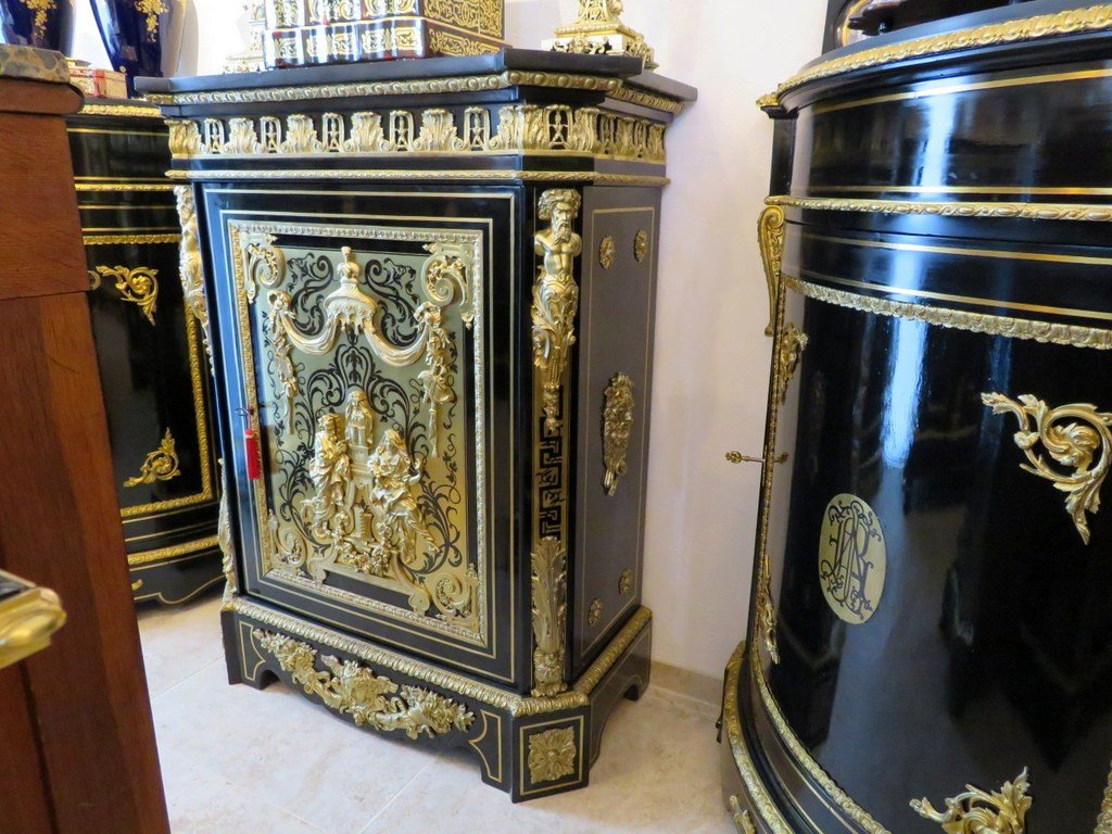 Pair Of  Louis XIV Cabinet  Stamped Béfort In Boulle Marquetry Napoleon III Period-photo-7