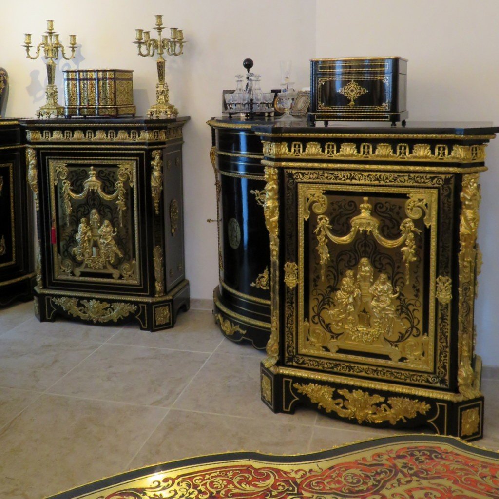 Pair Of  Louis XIV Cabinet  Stamped Béfort In Boulle Marquetry Napoleon III Period