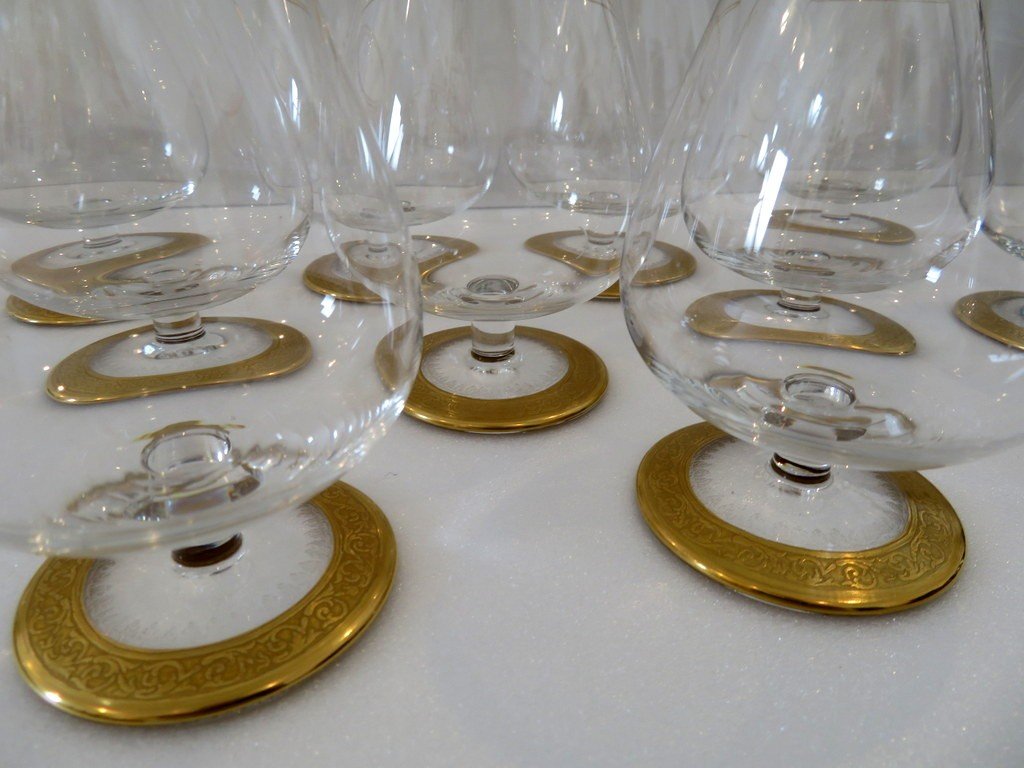 1 Little Cognac Glasses In Crystal Saint Louis - Thistle Gold Model Stamped-photo-2