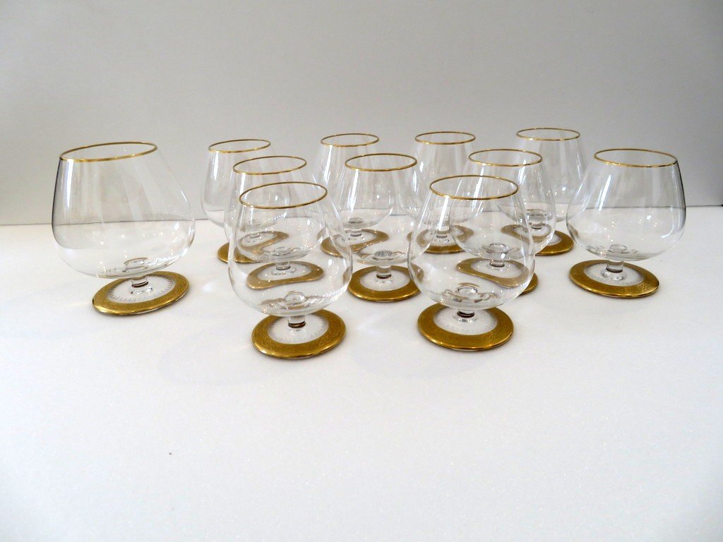 1 Little Cognac Glasses In Crystal Saint Louis - Thistle Gold Model Stamped-photo-1