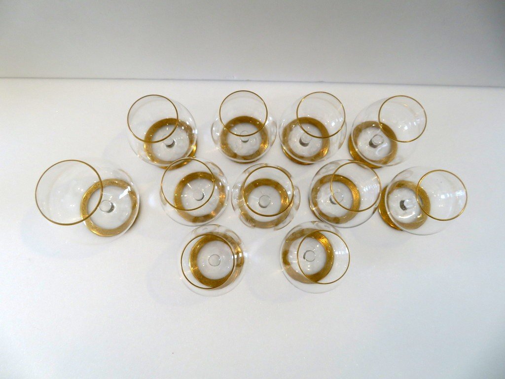 1 Little Cognac Glasses In Crystal Saint Louis - Thistle Gold Model Stamped-photo-4