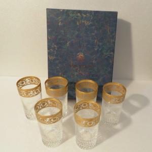 New 6 Highballs With Original Box St Saint Louis Thistle Gold Crystal Signed