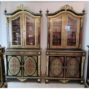Paire De Buffet 2 Corps Marqueterie Boulle époque Napoléon III