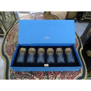 New  6 Highballs With Box In Crystal  Original Saint Louis Thistle Gold Crystal Signed