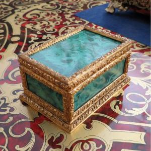 Little Box In Malachite And Bronze Marquetry 19th