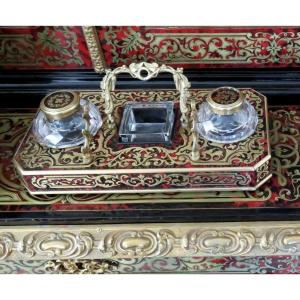 Inkwell  Marquetry Boulle Crystal Inkwell Napoleon III Period