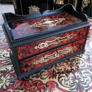 Stamped Jacquinet And Monges Jewelry Box With Drawers In Boulle Marquetry, Napoleon III Period