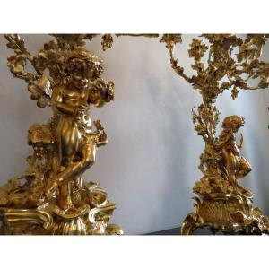 Stamped Henri Picard Pair Of Rocaille Candelabra In Bronze Napoleon III Period 75cm