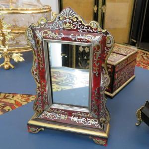 Miroir époque XVIII Avec Cadre En Marqueterie Boulle étain