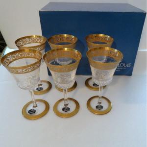 New In Box 6 Glasses Bourgundy Thistle Gold In St-louis Crystal Stamped