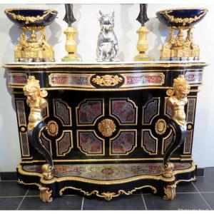 Signée Befort Console En Marqueterie Boulle époque Napoléon III étain Et Laiton