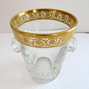 Saint St Louis Thistle Gold Crystal France Ice Bucket Signed Perfect Condition