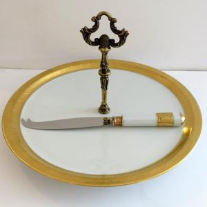 Plateau de Fromage avec son couteau en porcelaine de Limoges Thistle Or HAVILAND