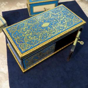 signé TAHAN Boite en marqueterie Boulle turquoise Epoque Napoléon III parfait état