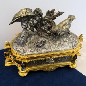 signée  MOIGNIEZ Boite à bijoux en Bronze argenté et doré Epoque Napoléon III