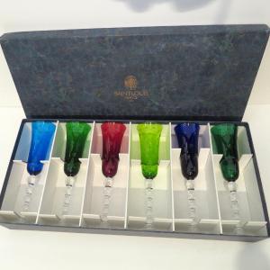 Saint Louis Crystal Colorful Bubbles Model Set Of 6 Flutes Champagne Glass, New In Box