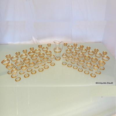 Crystal Set In St Louis Thistle Gold 48 Glasses, 1 Broc