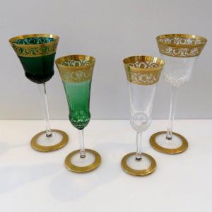 Set Of 4 Glasses Color Green Saint Louis Thistle Gold Crystal